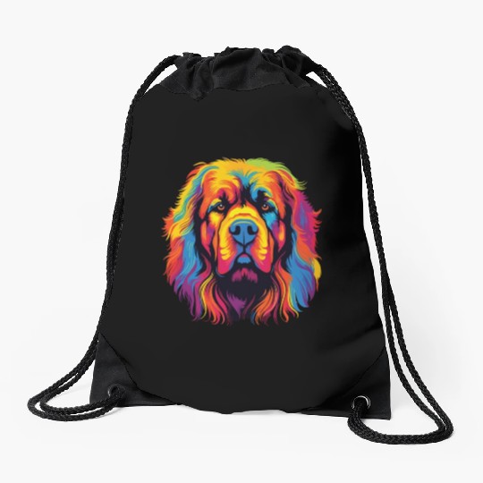 Watercolor Colorful Tibetan Mastiff Drawstring Bags
