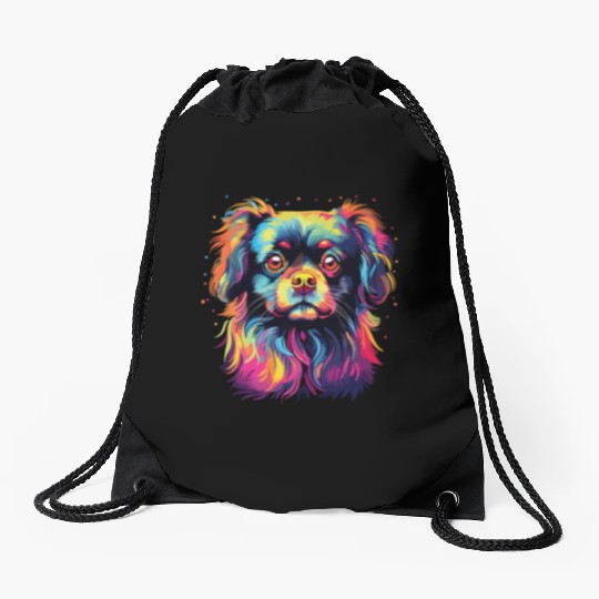 Watercolor Colorful Tibetan Spaniel Drawstring Bags