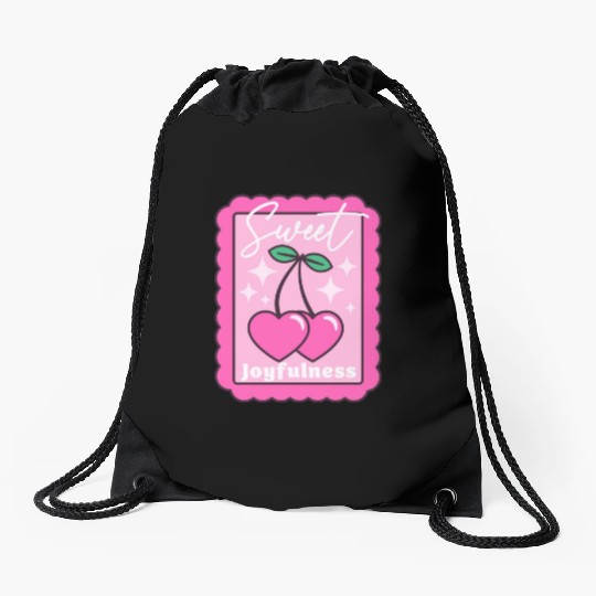 Sweet Joyfulness Cherry Hearts Stamp Drawstring Bags