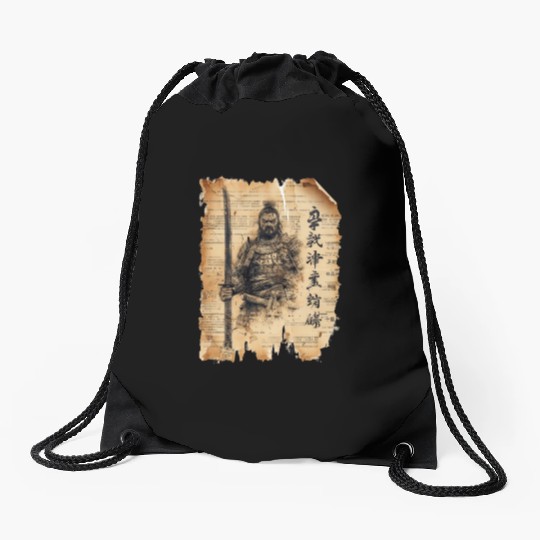 Vintage Papyrus Scroll Japanese Silhouette Samurai Drawstring Bags