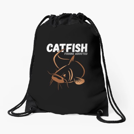 Catfish Fishing Addicted Drawstring Bags
