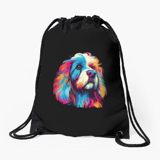 Watercolor Colorful Tibetan Spaniel Drawstring Bags