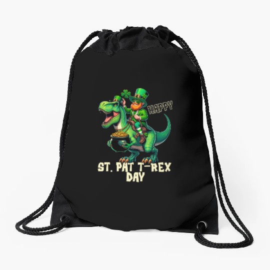 Happy St Pat-Rex Day Dinosaur Boys St Patricks Day Drawstring Bags