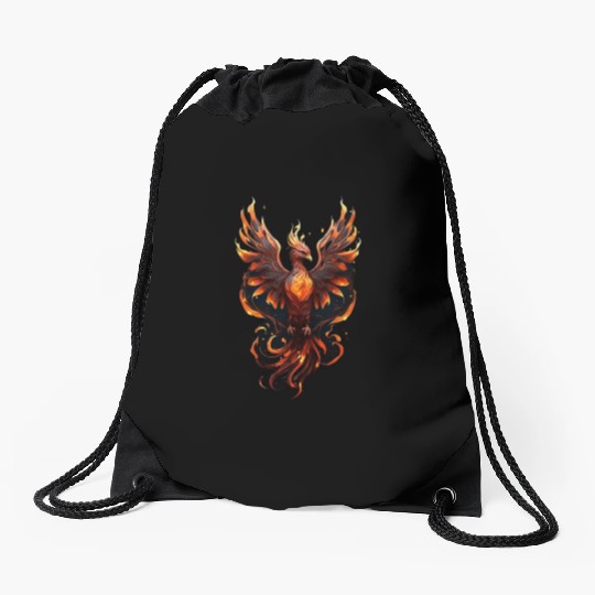 Fiery Phoenix Tattoo Design - Flight of Rebirth Drawstring Bags