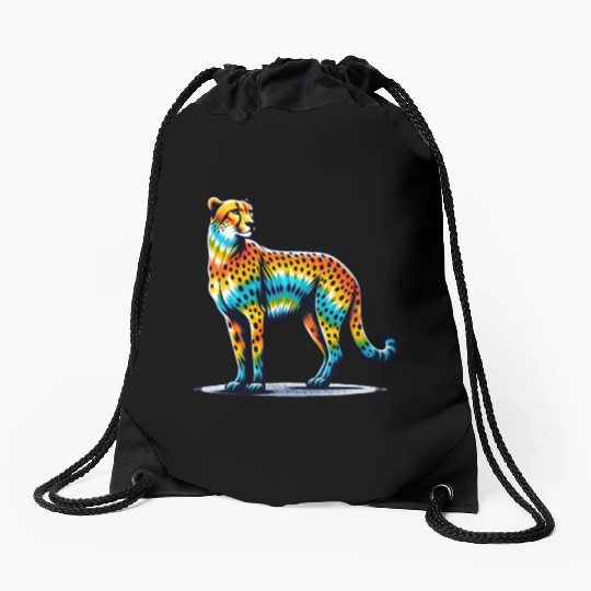 Tie Dye Cheetah Colorful Hippie Wildcat Drawstring Bags