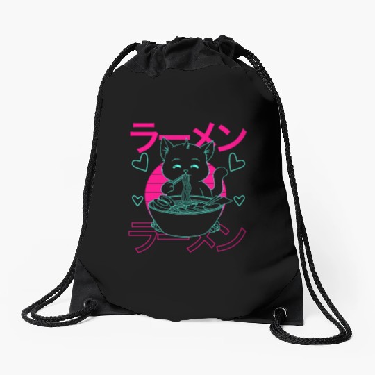 Aesthetic Anime Ramen Cat Retro Japanese Drawstring Bags