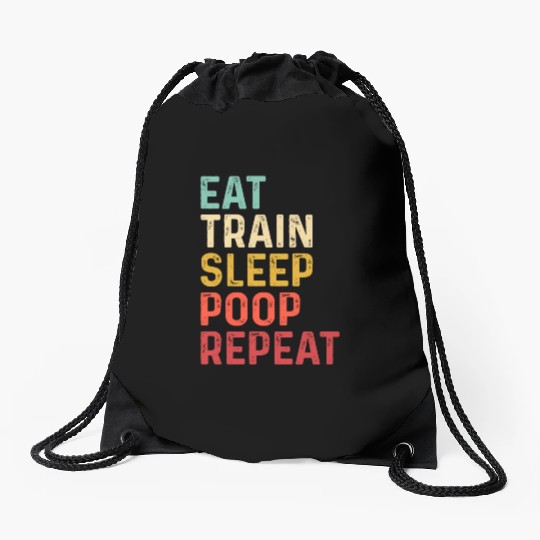 Gym squat Eat sleep train poop repeat Drawstring Bags