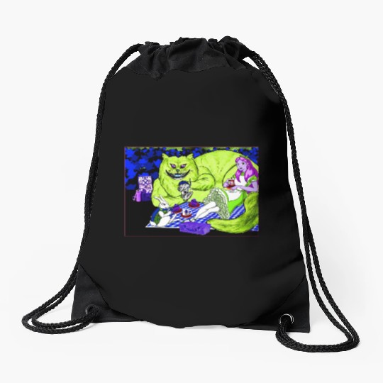 Alice in Picnic land Black (Light Version) Drawstring Bags
