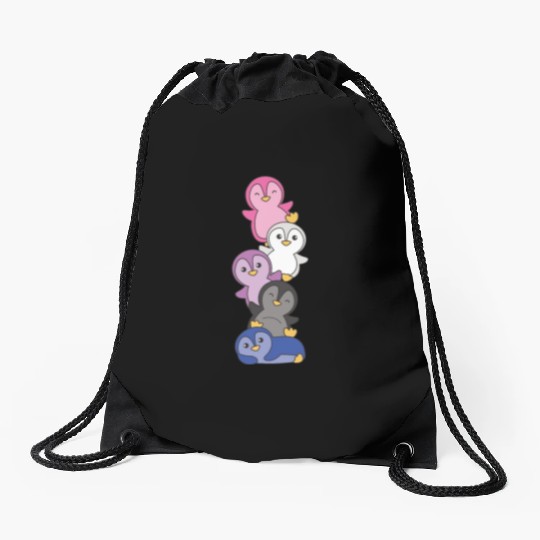Genderfluid Flag Pride Lgbtq Cute Penguin Drawstring Bags