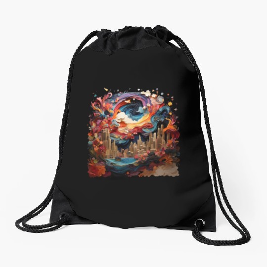 Artstation, starry night colorful Drawstring Bags