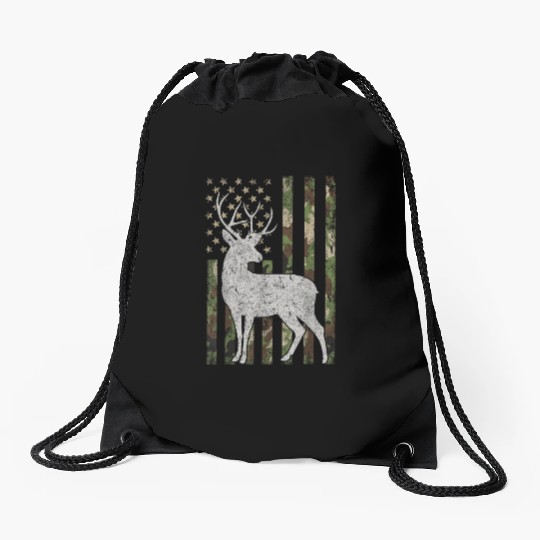 Camo USA Flag Deer Elk Drawstring Bags