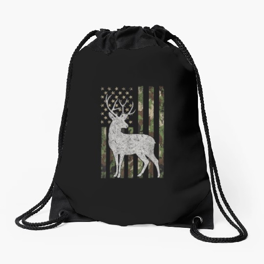 Camo USA Flag Deer Elk Drawstring Bags