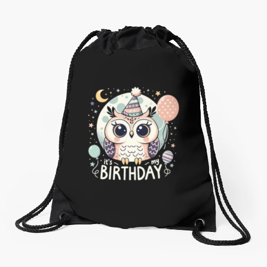 Its My Birthday Sweet Birthday Owl Drawstring Bags