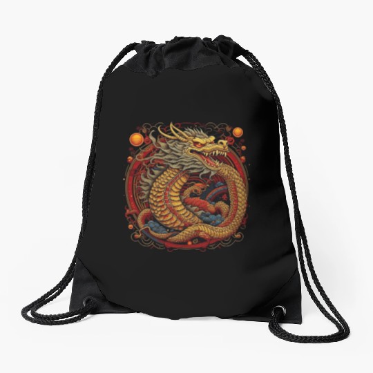 Chinese dragon. Dragon in a circle. Drawstring Bags