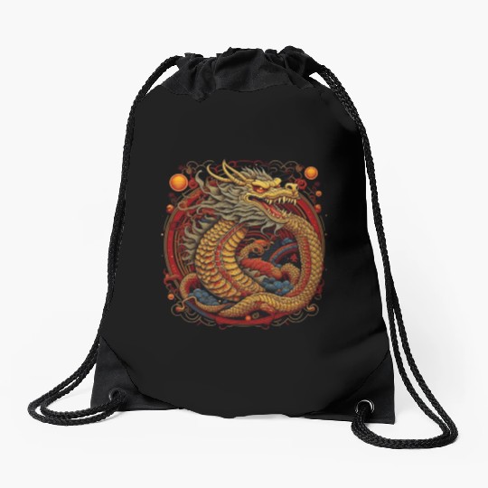 Chinese dragon. Dragon in a circle. Drawstring Bags