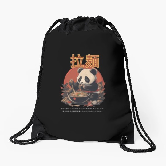 Panda eating Ramen Drawstring Bags