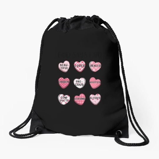 God Says I Am Valentine Candy Hearts Drawstring Bags