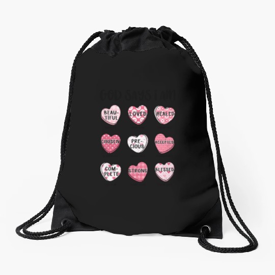 God Says I Am Valentine Candy Hearts Drawstring Bags