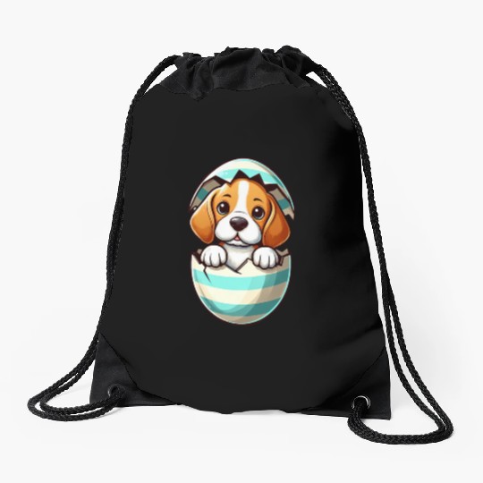 Colorful Beagle Dog Easter Egg Hatching Design Drawstring Bags