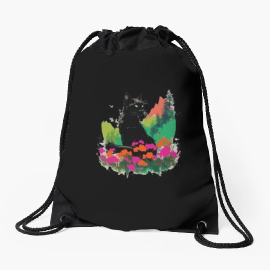 Cat Spring And Nature Drawstring Bags