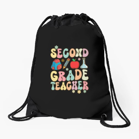 Groovy Elementary School Teacher Drawstring Bags