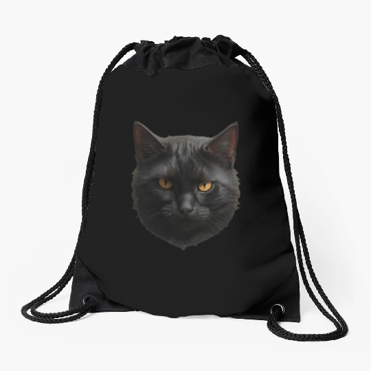 black cat face Drawstring Bags