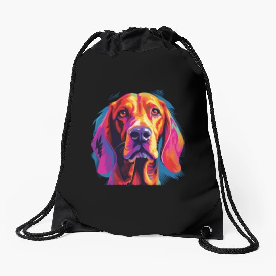 Watercolor Colorful Redbone Coonhound Drawstring Bags