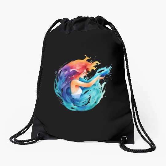 Color splash zodiac: Aquarius Drawstring Bags