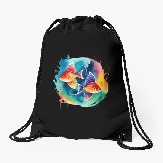 Color splash zodiac: Pisces Drawstring Bags