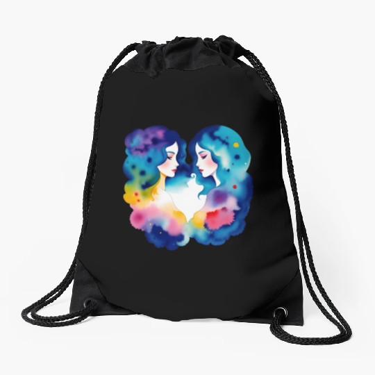Color splash zodiac: Gemini Drawstring Bags
