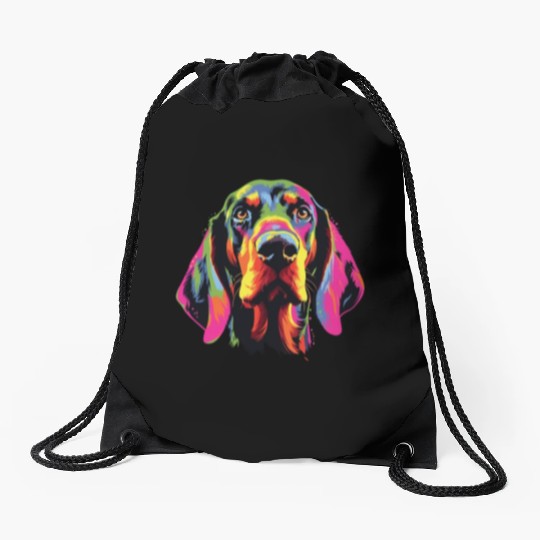 Watercolor Colorful Black And Tan Coonhound Drawstring Bags