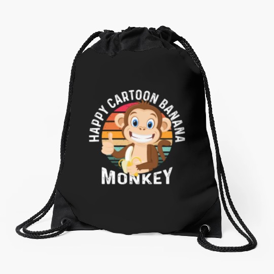 Happy Cartoon Banana Monkey Drawstring Bags