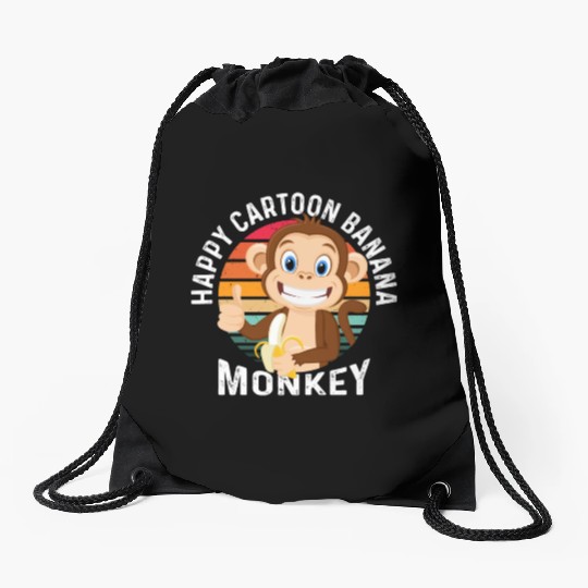 Happy Cartoon Banana Monkey Drawstring Bags