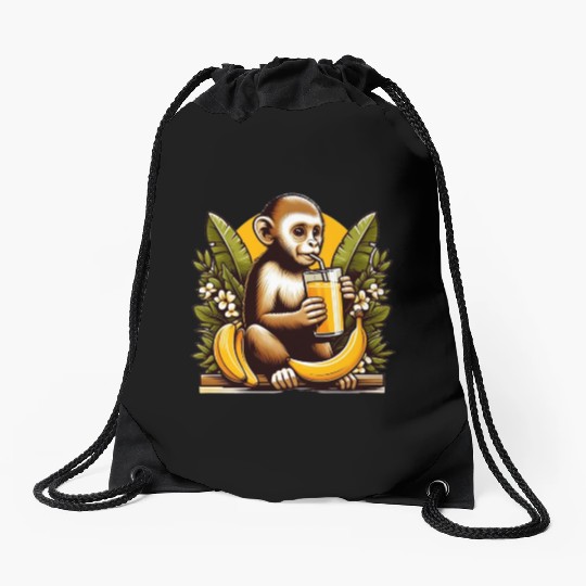 Monkey Sipping Banana Juice Drawstring Bags