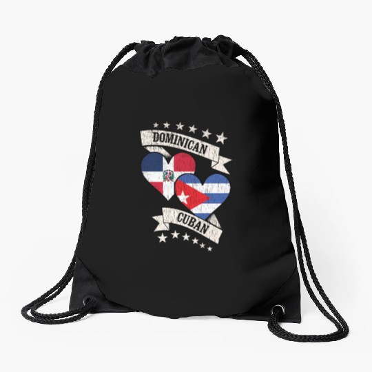 Dominican Cuban Heart Flags Dominican Republic Cub Drawstring Bags