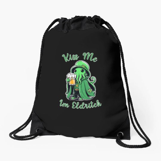 Kiss Me I'm Eldritch - St. Paddy's Day Cthulhu Drawstring Bags