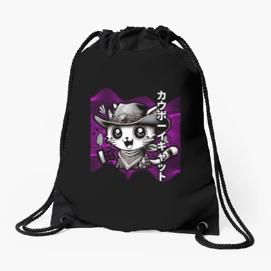 Yeehaw Meow: Manga Cowboy Cat Extravaganza Drawstring Bags