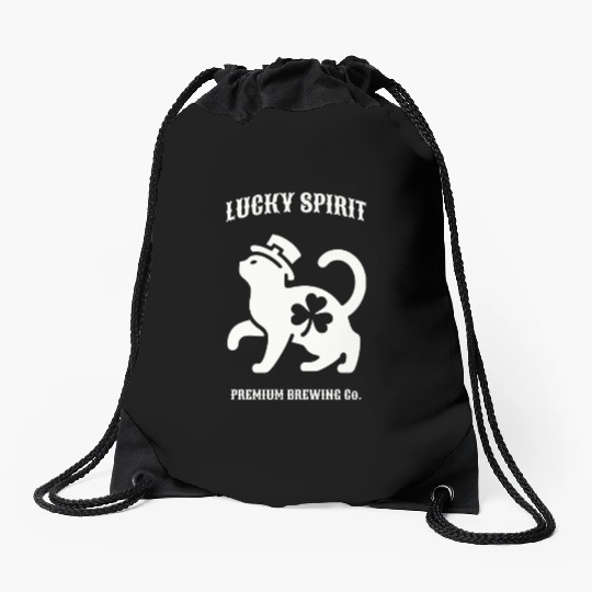 St Patricks Lucky cat Green Drawstring Bags