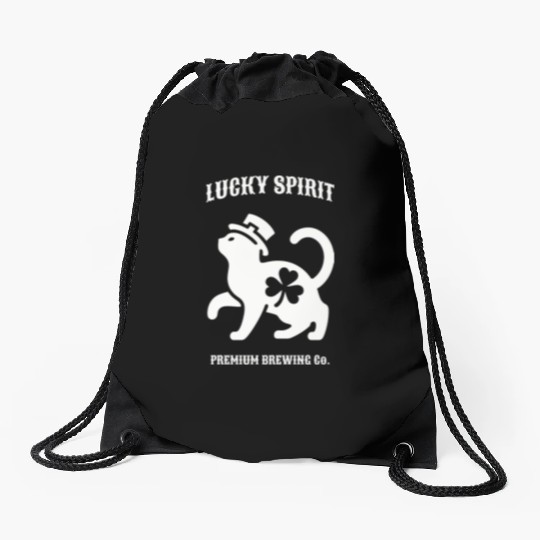 St Patricks Lucky cat Green Drawstring Bags