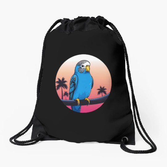 Synthwave Blue Budgie 2 Drawstring Bags