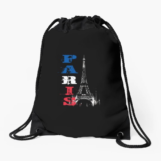 Eiffel Tower Grunge Silhouette Drawstring Bags