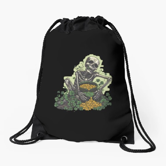 St Patricks Skeleton Pot of Gold Drawstring Bags