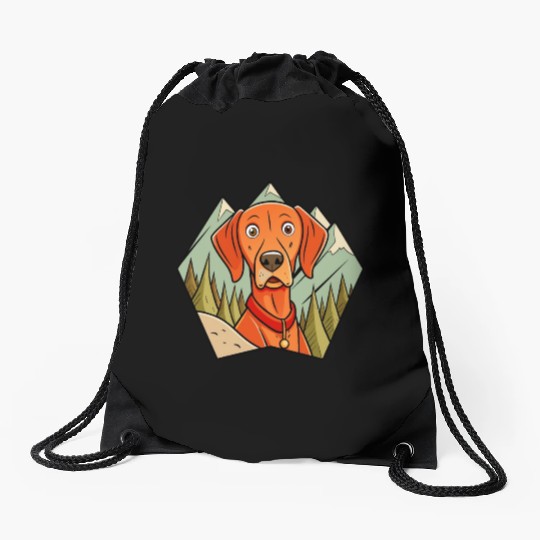 Alert Vizsla on Hike Drawstring Bags