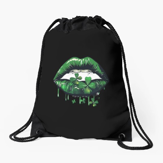 St Patrick Irish Green Lips Drawstring Bags
