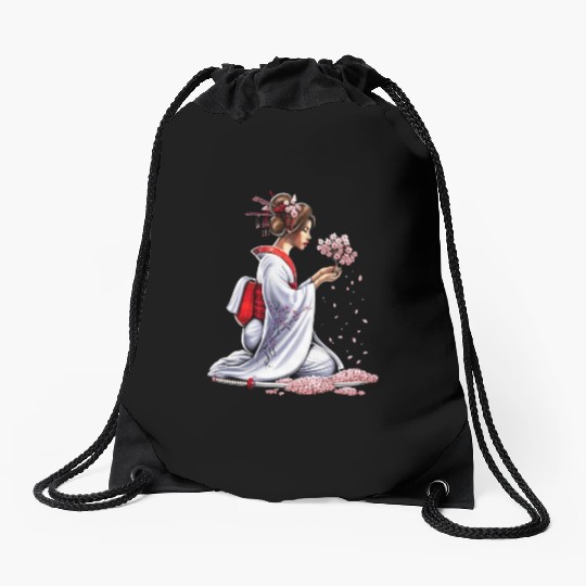 Japanese Samurai Girl Drawstring Bags