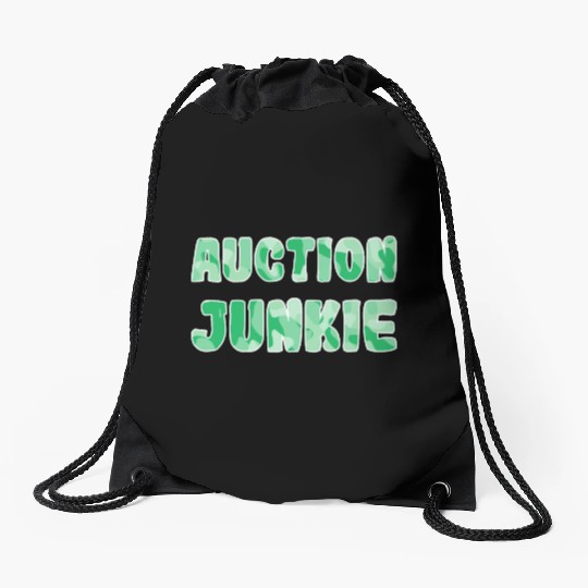 Auction Junkie green camo Drawstring Bags