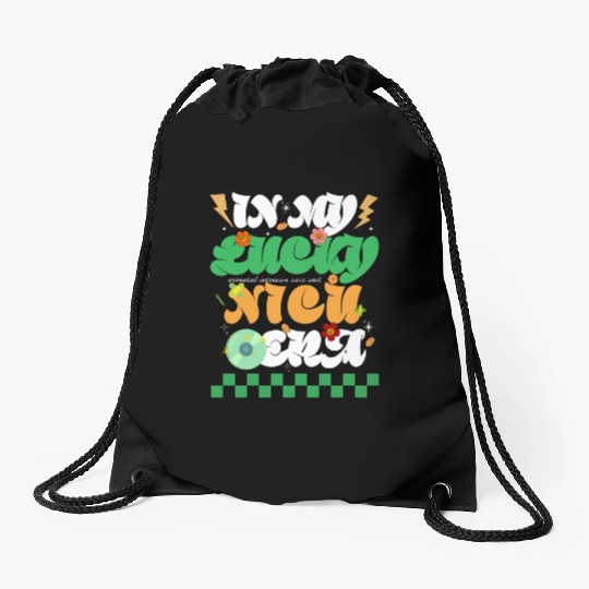In My Lucky NICU Era St Patricks Day Hippie Smile Drawstring Bags