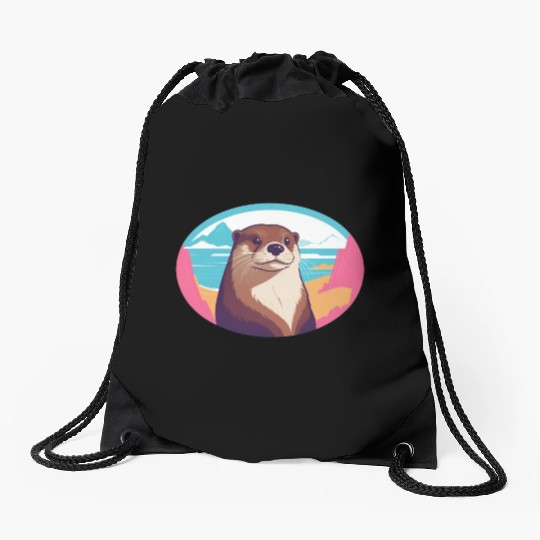 Synthwave Otter 2 Drawstring Bags