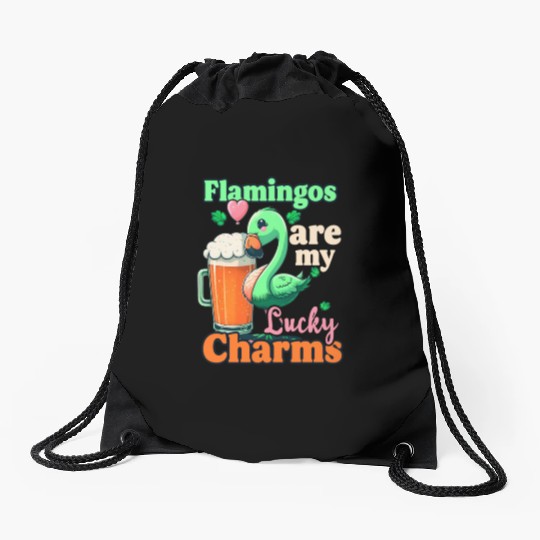 Irish Flamingo St Patricks Flamingos Lucky Charms Drawstring Bags
