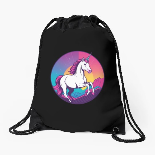 Synthwave Unicorn 1 Drawstring Bags